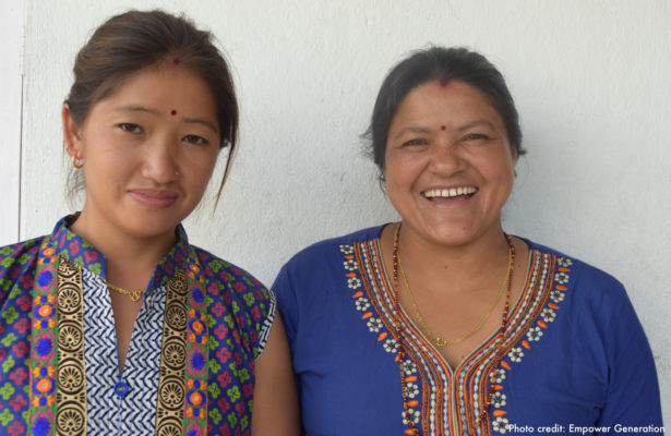 Two women smiling