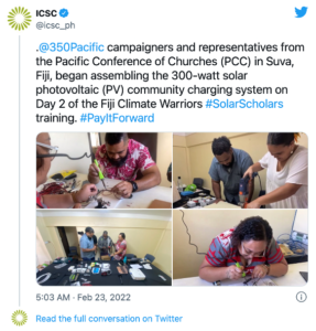 Twitter post for Climate Warriors training