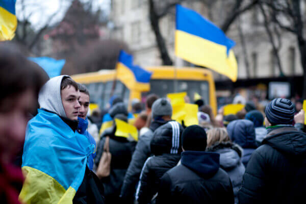 Ukrainian students attend a pro EU demonstration in Lviv’s city center on November 28, 2013.
