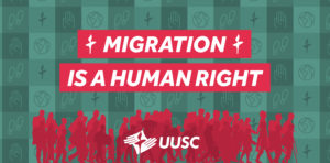 Banner with the text "Migration is a Human Right"