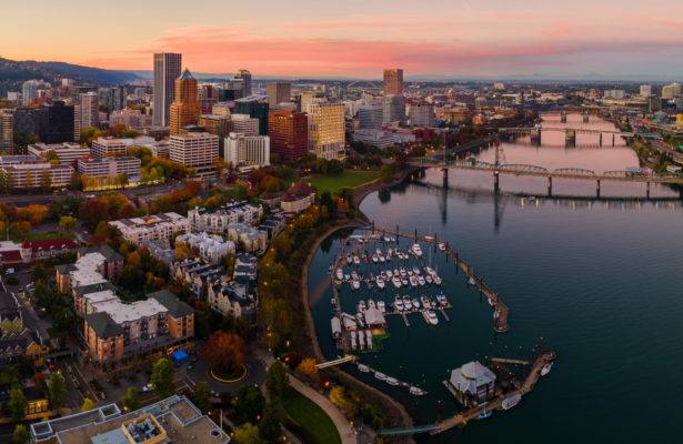 Portland Oregon skyline (evening)