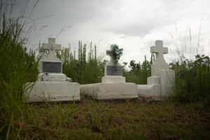 A grave site at risk of sinking into a bayou in Chauvin, Louisiana.
