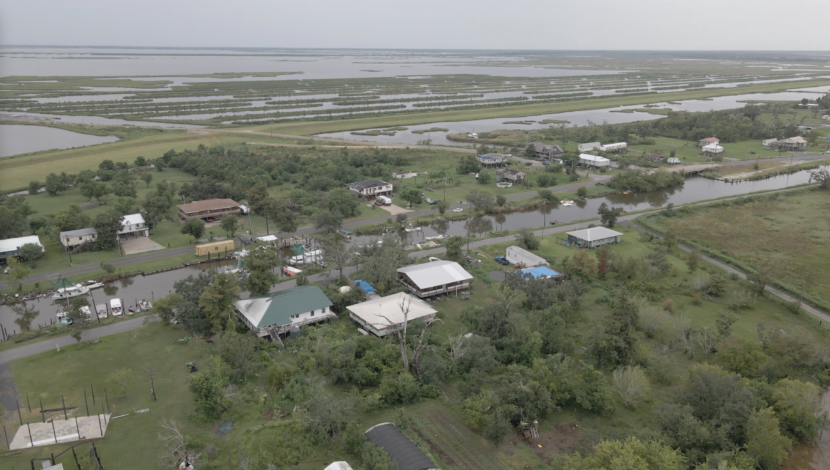 A drone shot of a southern Louisiana community