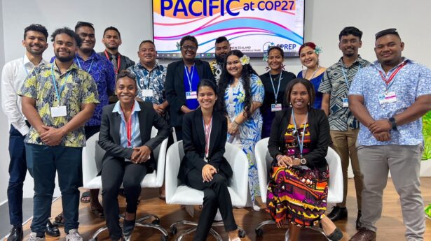 Group snapshot at the Moana Pacific Blue Pavilion at #COP27 with Pacific Island Climate Action Network