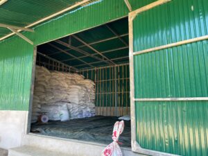 Rice barn in Daw Nu Ku IDP camp with rice sacks for distribution. This is not enough for 2,500 IDPs for one month.