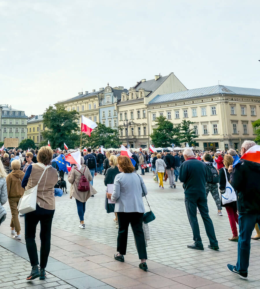 People gather on a political march in Poland