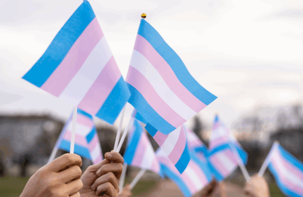 Trans flag waving with hands