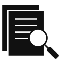 Icon: Documents with magnifying glass overlayed
